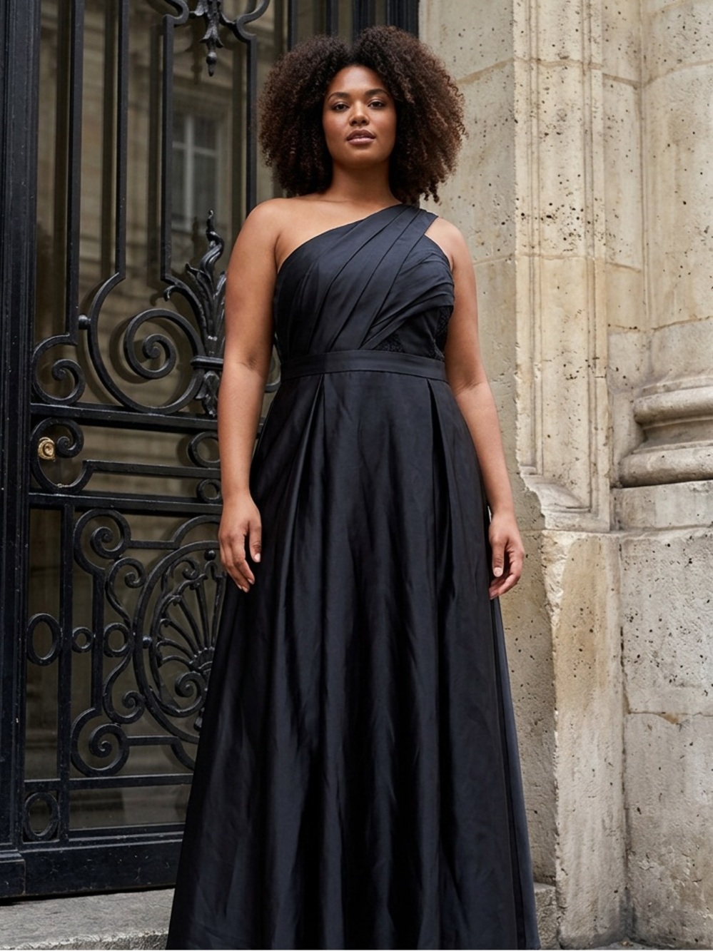One-Shoulder Black Evening Gown